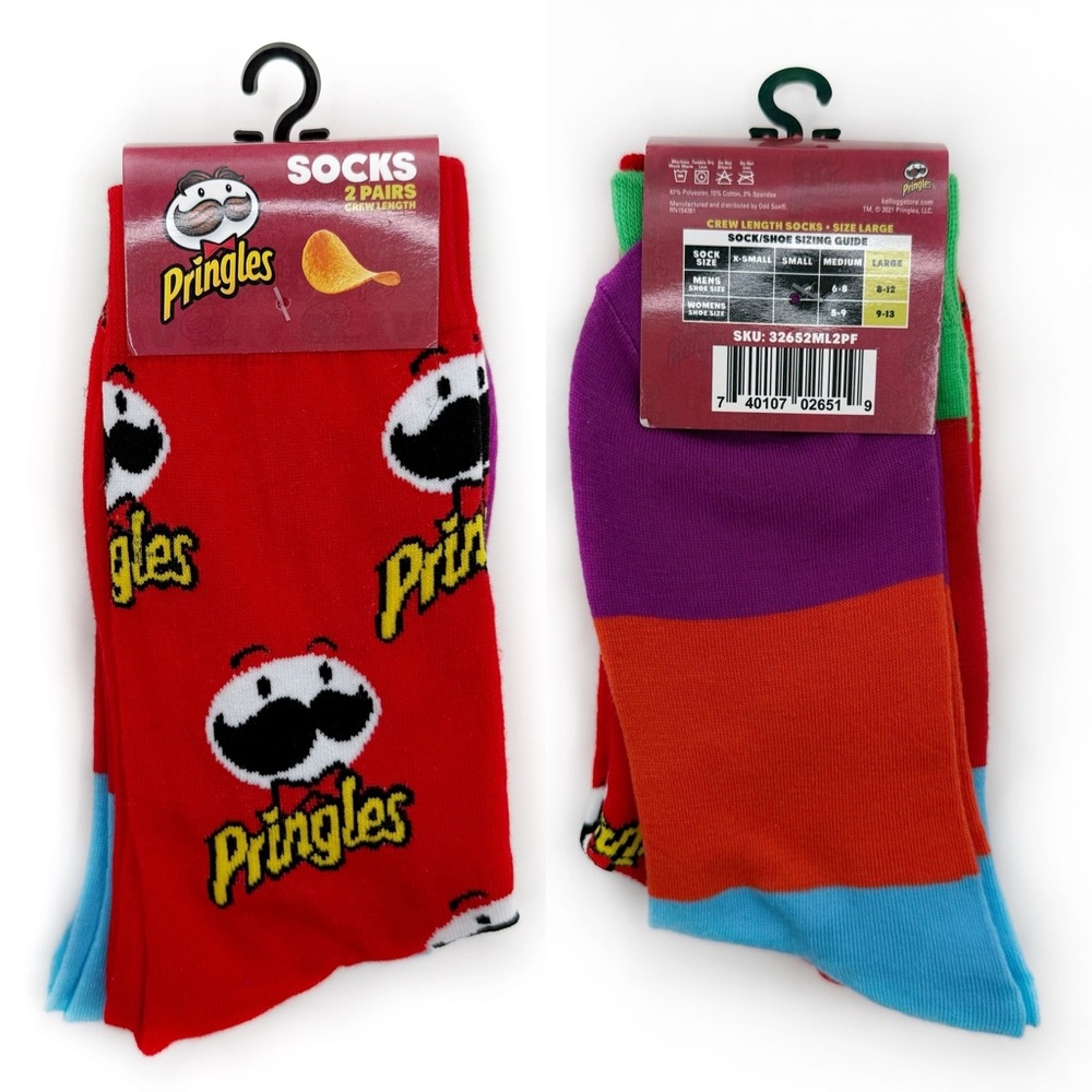 Pringles Crew Socks Mens Womens Logo Colorful Novelty Gift 2 Pairs NWT New